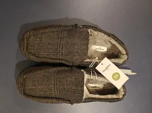 Lands' End Men's Fuzzy-Lined Suede Moccasin Flat Slippers, Men's Flat Footwear, Size 11 Shoe