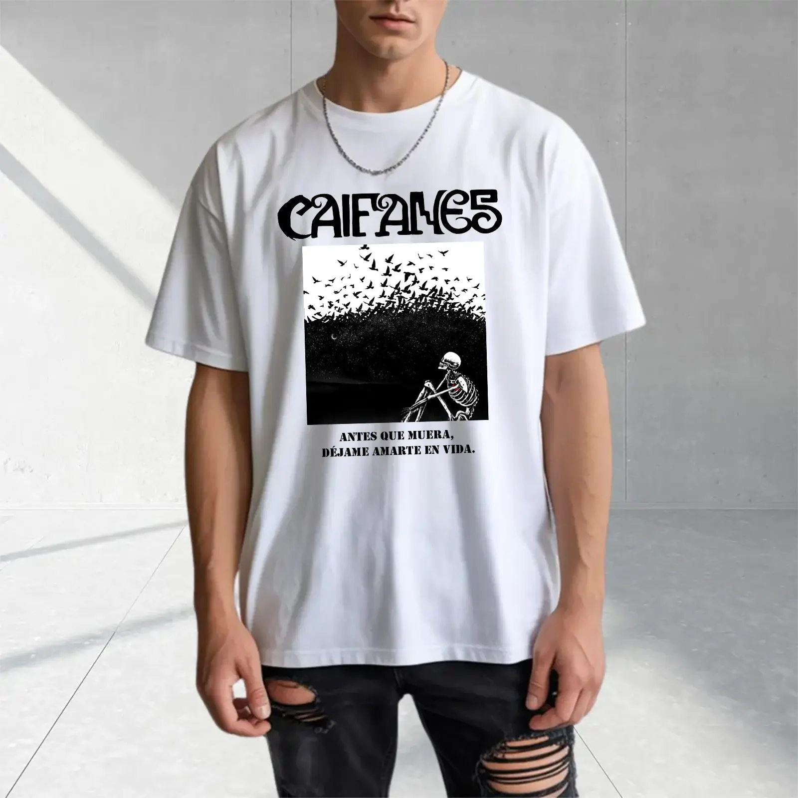 Caifanes Miedo Skeleton Birds Comfort Color Letter Printed Tee Ring-Spun  Soft-Washed T-Shirt Trendy Tops Perfect Gift