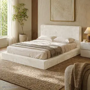 ARCH AirFrame Queen Frameless Bed Surround - 8.7in Cushioned Cloud Upholstered Sponge, Easy Setup (Excluding Modern Bed Frame), Cream White Minimalist Indoor Furniture, Adult Bedroom Accessory