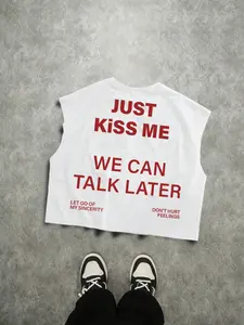 Men's Streetwear Crop Top, Tank Top, Slogan Print Design, Oversized Fit, Boxed Cut, Ideal for Daily Wear & Trendy