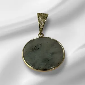 Labradoria Pietra Pendant with Laminated Gold 35 mm - Enhances Aura & Energy - Ideal for Renewal & Balance