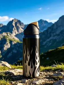 Owala 32oz Black Silver Flame Print Owala Style Insulated Water Bottle, Lift-to-Unlock Flip Straw Stainless Steel Cup, Leakproof Spill Proof BPA Free summervibes☀️