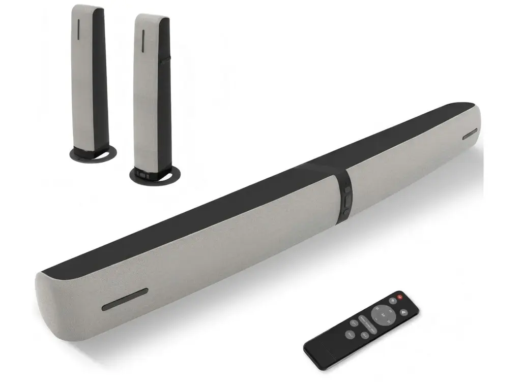 Sound Bar for Smart TV, 90W Soundbar with Bluetooth/ARC/Optical/AUX Connect, Auto Volume Boost, 3 Equalizer Modes, 2 in 1 Detachable Soundbar for TV for TV/PC/Gaming/Projectors