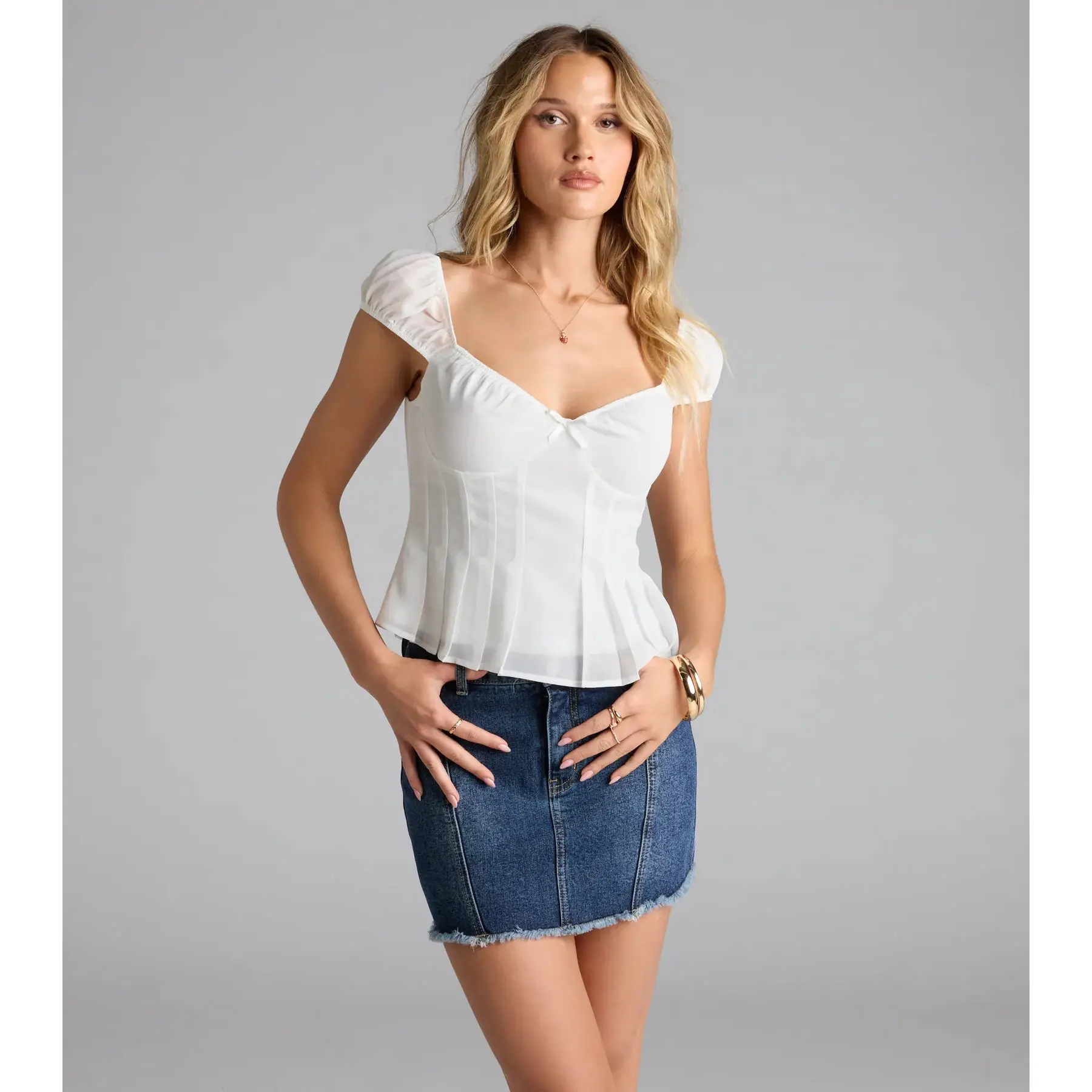 Girl Next Door Peplum Chiffon Crop Top