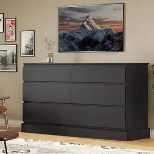 Sikaic 51.5 Inches Width 6 Drawers Dresser Large Capacity Clothing Storage Cabinet Wood Organizer Black Furniture Modern Sideboard Modern Sideboard Buffet