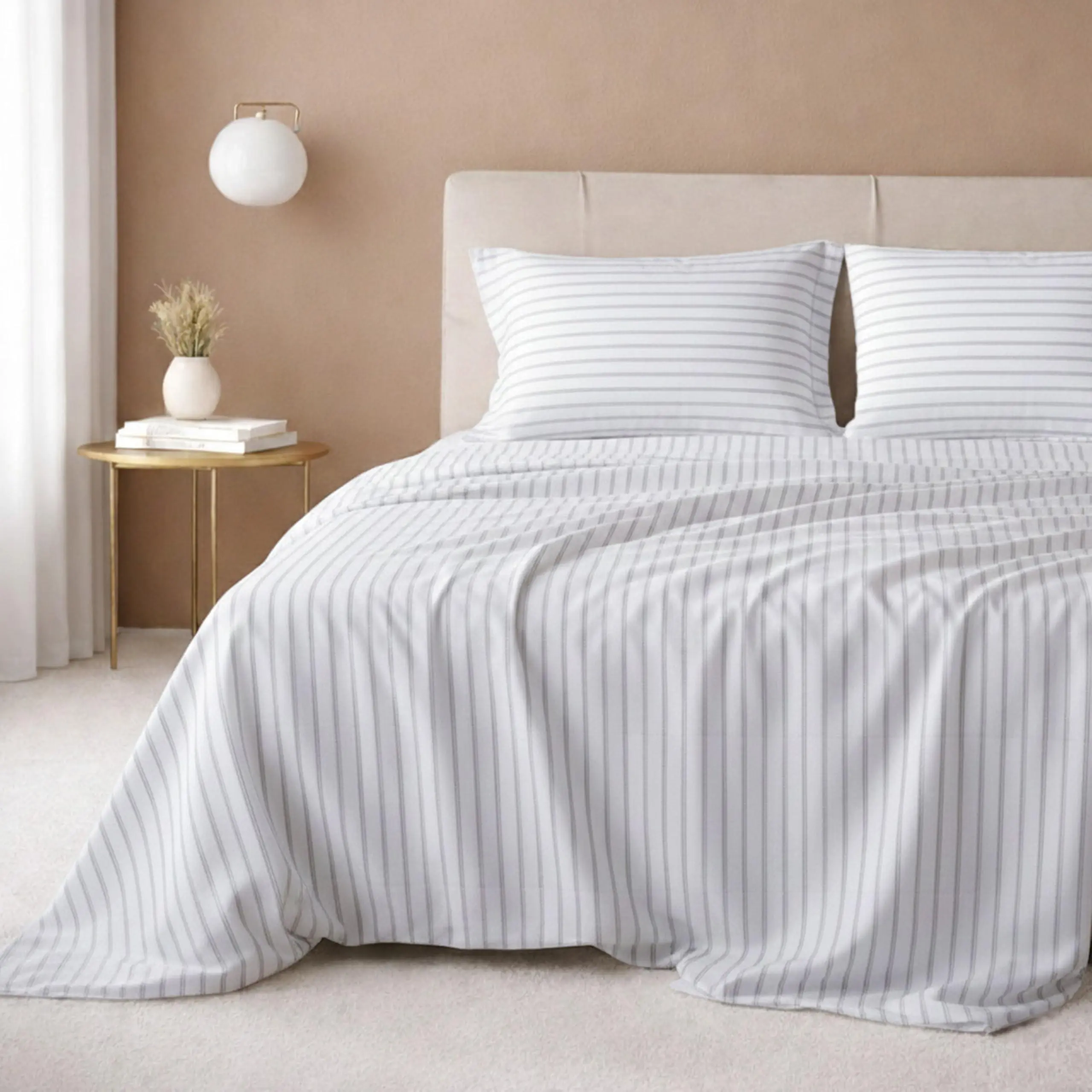 Luxury Stripe Sheet Set, 600 Thread Count 100% Cotton Sateen, Soft & Crisp Bed Sheets with Deep Pockets
