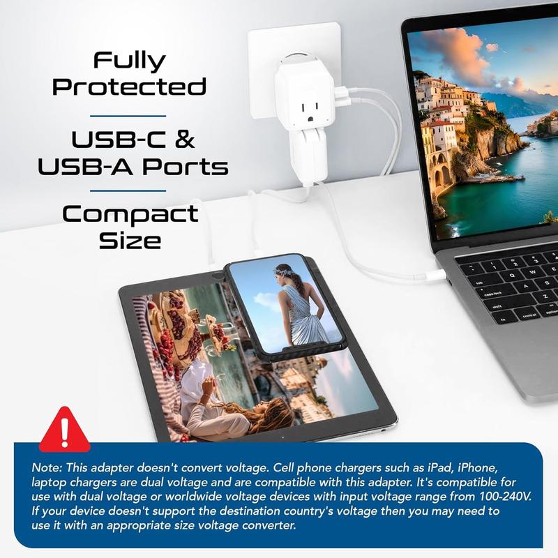 Compact 20W Europe Plug Adapter with Dual USB & USB-C - Ideal for Travel in Greece, Italy, Switzerland & More!