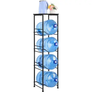 5 Gallon Water Jug Holder 4 Tier Gallon Water Bottle Holder with Storage Shelve Water Cooler Jug Rack Stand for 5 Gallon Water Dispenser Organizer for Kitchen, Office, Living Room, Black