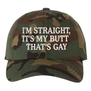 Funny Camo Graphic Trucker Hat | "I'm Straight It's My B*tt That's Gay" Baseball Cap, Sarcastic Camouflage Snapback, Meme Dad Hat