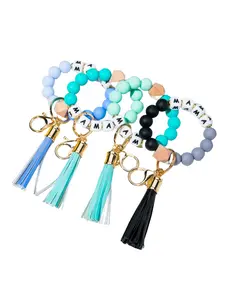 Mother's Day Silicone Bracelet Keychain for Women, Anti-Lost Wristband Handmade Beaded Jewelry, Perfect Gift for Moms