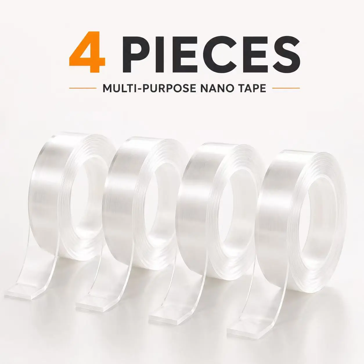 (4-Pack) Invisible Nano Double-Sided Mounting Adhesive Sealing Tape - 3cm x 290cm, 1mm Thick Super Strong Transparent Waterproof Patch & Seal Tape, Removable Heavy Duty Home Organization Tool, Invisible Nano Sealing Tape