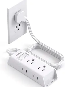 Addtom Flat Plug Power Strip with 6 Outlets 5FT Extension Cord ETL Listed Cruise Essentials for Dorm Home Office