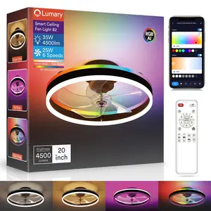 Lumary Smart WiFi Ceiling Fans with Lights, RGBAI Flush Mount Ceiling Fans with Lights and Remote, Dual Lighting Mode Modern LED Low Profile Ceiling Fan for Bedroom Works with Alexa Google, 20in Black