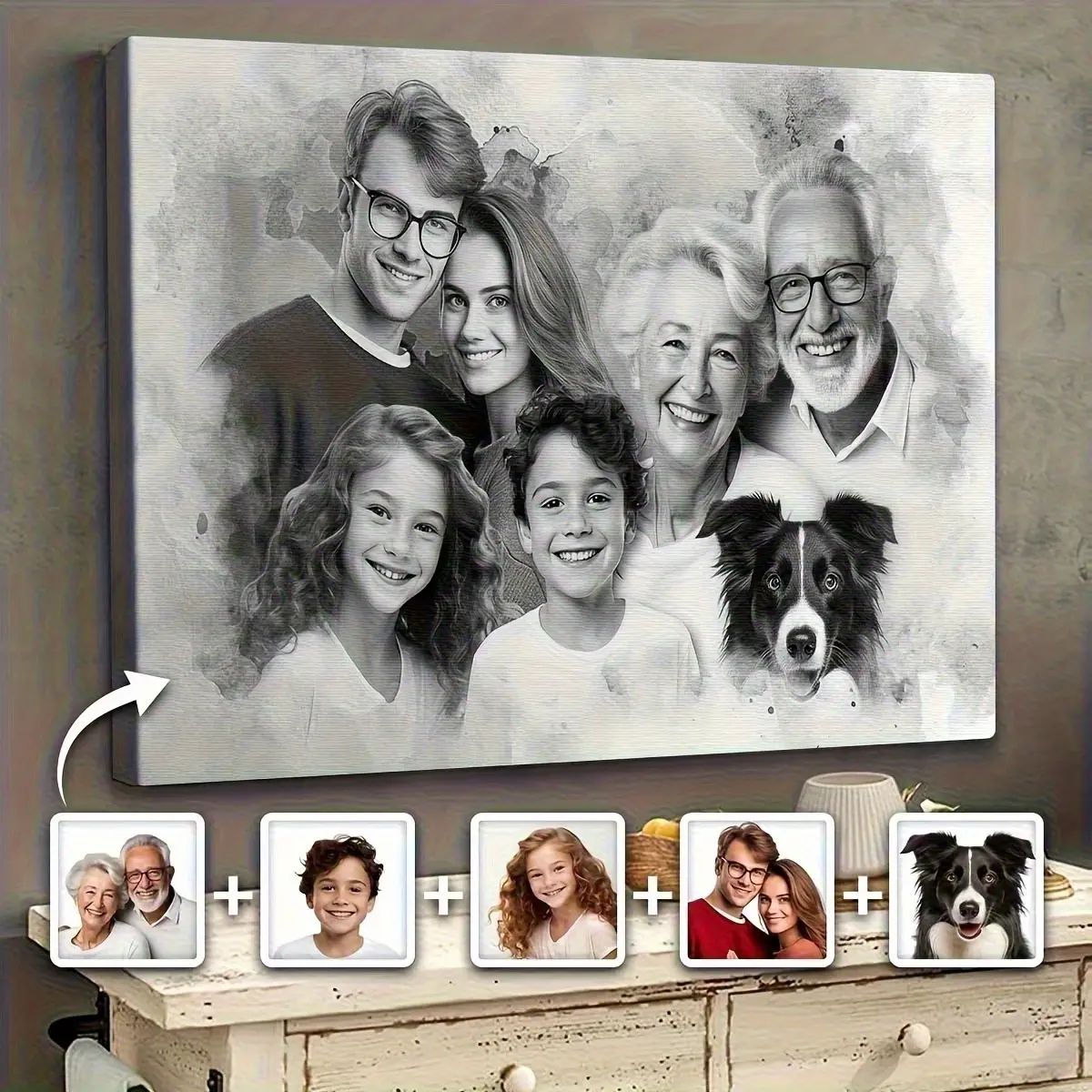 2D Flat, 2D Flat, Custom Memorial Painting Gift: Add Deceased Loved One to Photo, Personalized Canvas, Combine Photos of Child Family Portrait, Memorial Gift – The Best Gifts for Family, Whimsical home decor, Wall art
