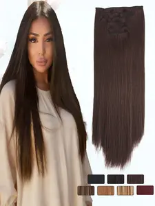 KAIRIYA 24 Inch 6 Piece Clip-In Extension Set, Women's Long Straight Light Synthetic Hair, Natural Look, Easy Installation & Styling, Synthetic Extensions