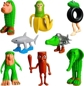 8-Piece Novelty Educational Toy Set - Mountains & Seas Creative Character Ornaments, Shark and Elephant Wearing Shoes | Banana Monkey | Wooden Figure Tong, Desktop Decoration and Collection