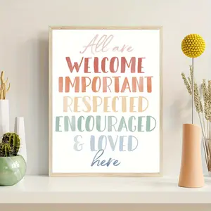 1Pc Canvas Frameless Rainbow Classroom Wall Decor Poster, All Are Welcome Here Wall Art, Diversity Poster,  Eid Al-Adha Mubarak Painting for Home Living Room,rimless