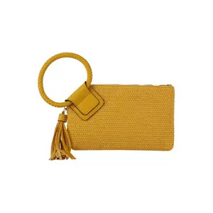 Fashion World Canvas Cuff Handle Tassel Wristlet Clutch