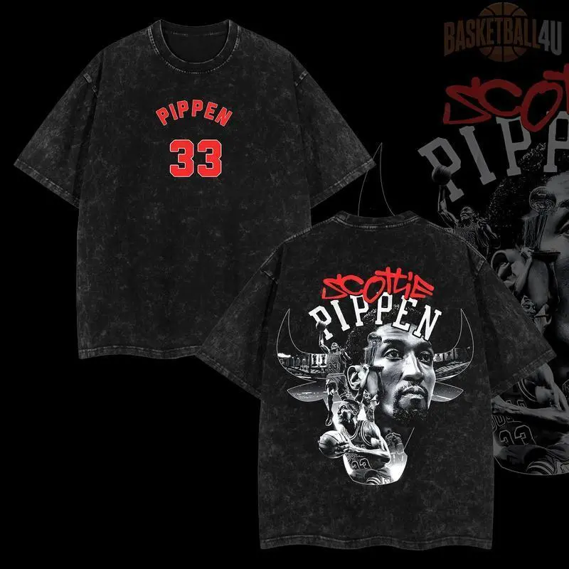 Men's Scottie Pippen Whimsical Star Graphic Round Neck T-Shirt - 100% Premium Cotton, Seamless Distressed Vintage Chic Multi-Size Basic Top, All-Season Casual Streetwear Apparel - Black