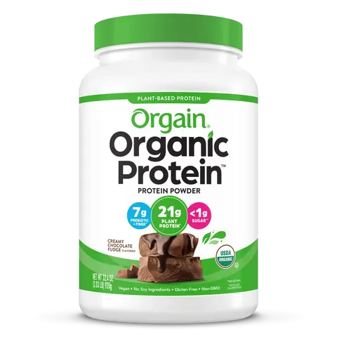Orgain Organic Plant-Based Protein Powder Creamy Chocolate Fudge | 21g Plant Protein | 7g Prebiotic Fiber | USDA Organic | Non-GMO | Vegan Protein Shake Mix