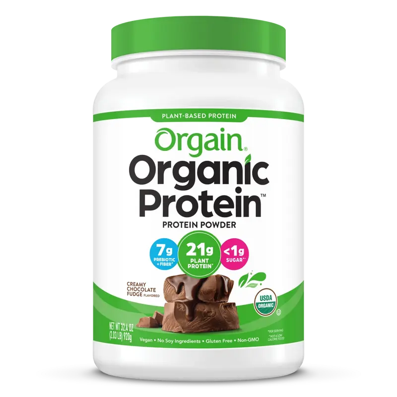 Orgain Organic Plant-Based Protein Powder Creamy Chocolate Fudge | 21g Plant Protein | 7g Prebiotic Fiber | USDA Organic | Non-GMO | Vegan Protein Shake Mix