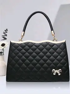 Women's Fashionable Bowknot Decorated Handbag, Casual Large Capacity Shoulder Bag for Daily Used, Trendy All-match Commuter Bag, Pu Tote Satchel