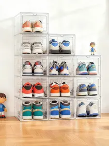 6 Pack X-Large Shoe Storage Boxes Organizers Clear Plastic Stackable，Shoe Rack & Holder Substitute, Sneaker Containers, Toy Storage Organizer Bins for Entryway, Closet, Under Bed,white