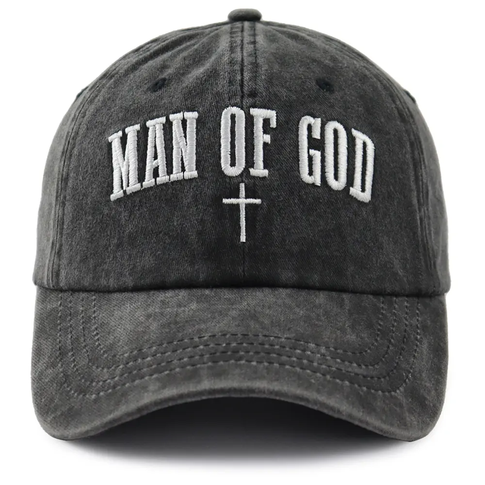 Christian Baseball Cap for Men - "Man Of God" Embroidered 100% Cotton Dad Hat, Adjustable Religious Faith Gift for Church Events, Christianity, Hats, Jesus Emblem, Fashion, Pure Cotton, Letter Graphic, Size Adjustable