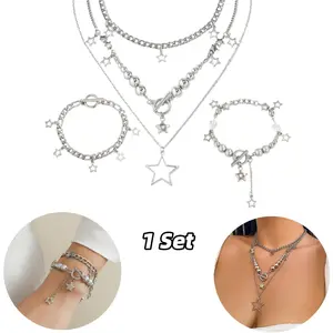 1 Set Silver Alloy Star Necklace Y2K Jewelry Set Grunge Necklace Kawaii Cute Necklaces Aesthetic Vintage Jewelry Fashion Accessories Charm Pendant