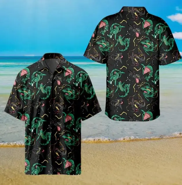 Hawaiian Shirt for Men, Black Rayqua Hawaiian Shirt Cool Summer Anime Vibes for Men & Fans