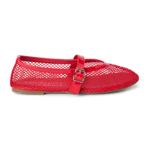 COCONUTS by Matisse Womens Nolita Fishnet Mary Jane Ballet Flats Casual - Red