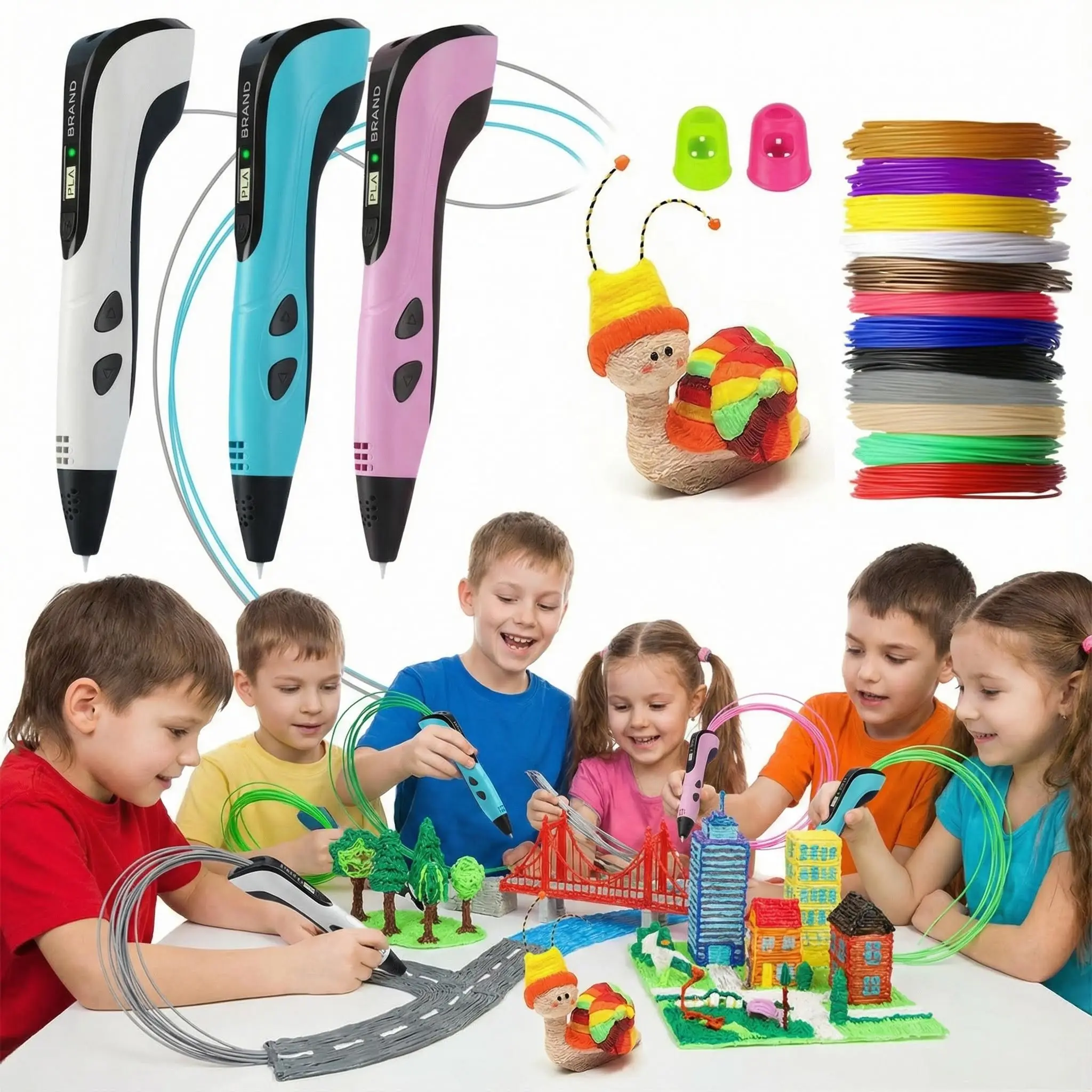 3D Printing Pen 8-Piece Creative Tool Set, USB-C Charger with Cable and Head, Base, Picture Album, 118ft/36m PLA Filament Bundle – Children’s DIY Sculpture Toy Gift for 3D Printing Supplies
