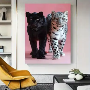 Black Panther and Tiger Pattern Wooden Frame Canvas Painting, Modern Art Wall Decoration, Home Living Room Bedroom Office Wall Decoration, Poster Wall Art, Wall Decoration Painting