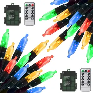 Operated Christmas Lights Outdoor, 2 Pack 17.7FT 50 Multicolor Mini LED Xmas Lights, Luces Navidenas String Lights with Remote Control, 8 Lighting Modes,Timer for Holiday Decoration