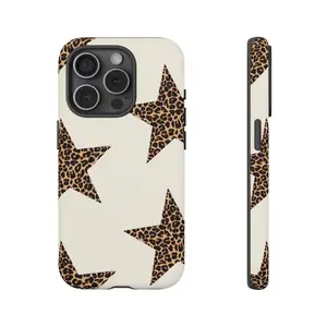 Trendy Leopard Star Phone Case Cream Cheetah Print Tough Phone Case for iPhone 17 16 15 14 13 12 11 X