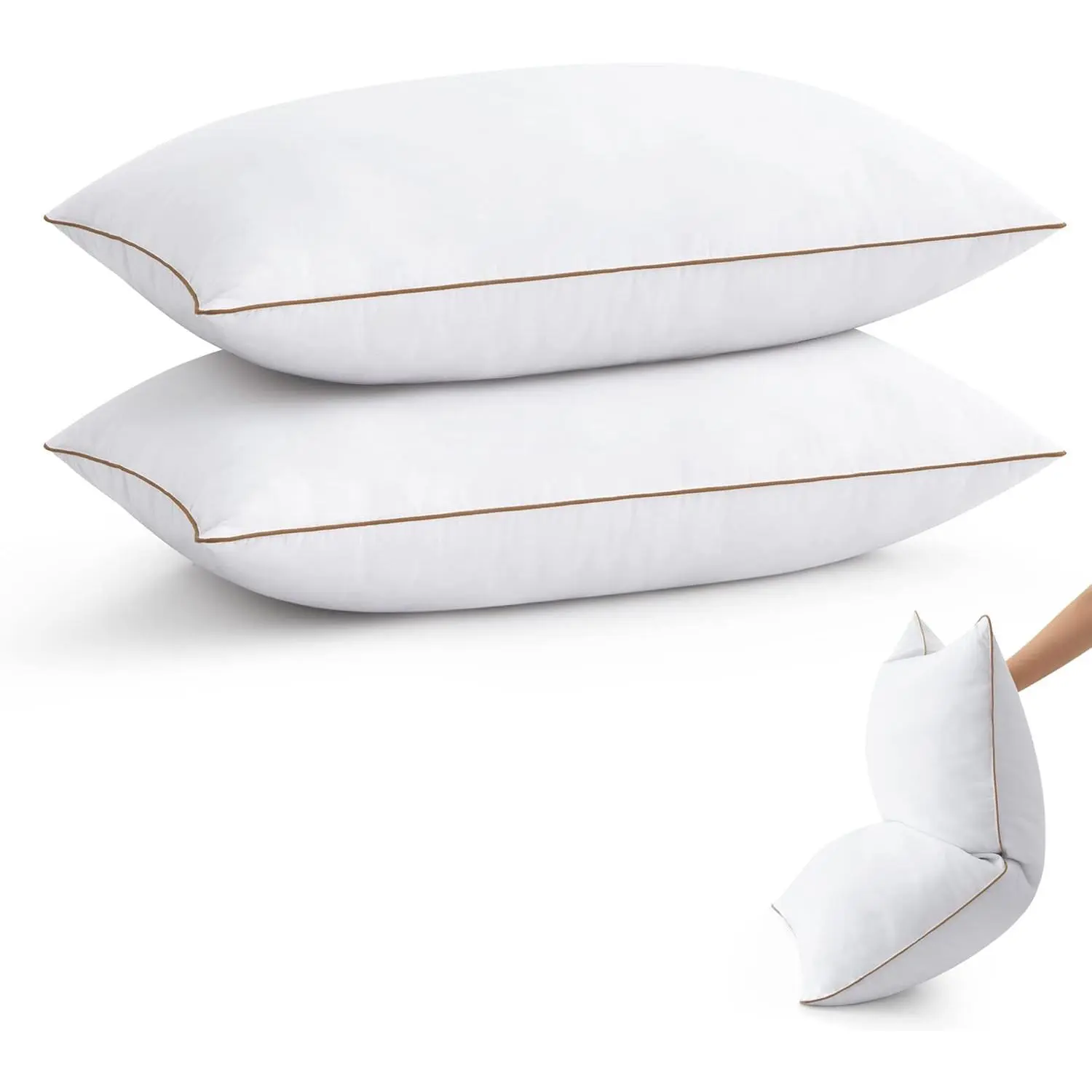 Feather Down Pillows Queen Size Set of 2, Soft Fluffy Bed Pillow for Sleeping with 100% Cotton Cover, Medium Firm Luxury Hotel Collection Pillow for Back,