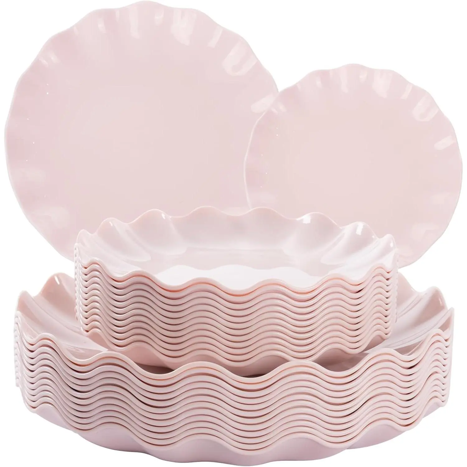24 count Pk Plates , Pk Plastic Scalloped Plate Durable and Dishwasher Safe, Shower Plate, Light Weight Daisy Plastic Wavy Plates for Mothers Day Plates Weddg Party Birthday