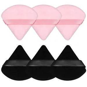 6 Pieces Soft Velour Triangle Makeup Sponge Set for Loose Powder Black & Pink Stylish Beauty Tools for Flawless Finish Comfortable & Precise Application
