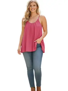 Zenana Pink Pleated Cami Tank Top XL Adjustable Straps Relaxed Swing