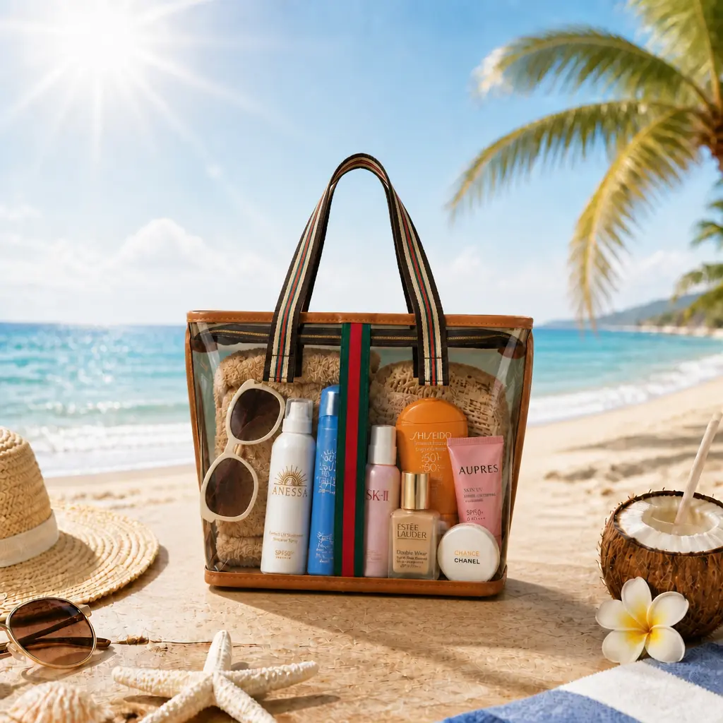 MeToMe Women's Waterproof PVC Beach Bag - Large Clear Zipper Storage Organizer, Sandproof Swim & Travel Essential for Family Pool Use, Bags for Women