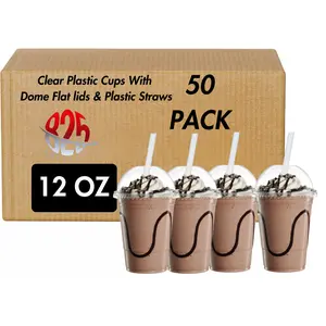 12 oz. Clear PET Plastic Cold Cup with  Dome Lid with 1" Hole - 50/Pack Disposable Lightweight coffee Drink Cream