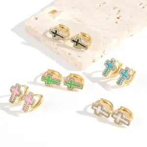 Elegant Drop Oil Cross Earrings with Artificial Zirconia Inlay, Unique Design Studs for Women, Perfect Gift for Wife Girlfriend Family, Stud Earring Jewelry