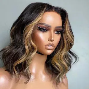 1B/30 Highlight Short Bob Lace Front Wig Body Wave Blonde Highlight 180 Density Human Hair Pre Plucked with Baby Hair Body Wave Bob Wig Human Hair 13x4  Highlight Lace Frontal Bob Wig For Women