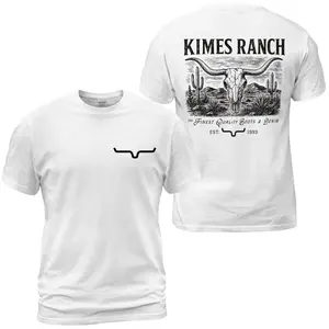 Kimes Ranch Longhorn Skull T-Shirt, Western Ranch Graphic Tee, Desert Cactus Back Print With Front Chest Horn Logo, Cowboy Rodeo Outfit, Soft Cotton Tee Gift For Men and Women