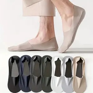 7 Pairs Men's Solid Color Invisible Socks, Comfortable and Breathable Silicone Anti Slip Invisible Boat Socks