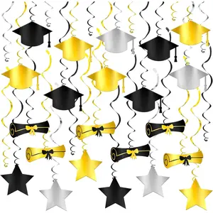 KatchOn, Black and Gold Graduation Hanging Swirls - Pack of 47| Hanging Graduation Decorations 2025, Graduation Ceiling Decorations, Graduation Cap Decorations| Graduation Party Supplies
