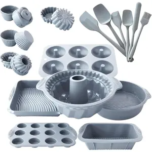 28 count Nonstick  Baking Pans Set,With Baking Pan Cake Molds,Fluted Pans,Donut Pan,Muffin Pan,Nonstick Cake Pan  Tube Oven Baking Mold for Muffin, Cake, Bread(Light Grey)