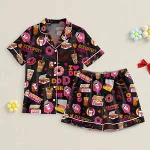 Donut Pajamas Set, Sleep Wear, Donut Lover Satin Pajamas For Women, Gift For Her