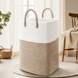 Round Eco-Friendly Classic Woven Cotton Rope Laundry Hamper - Collapsible Laundry Hampers, 40-100L Dirty Clothes Basket, Versatile Home Organizer for Baby Toys, Bathroom - Home Supplies Storage Basket with Room Decor Functionality, Collapsible Laundry Ham