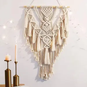 Bohemian-Style Woven Wall Hanging, Geometric Braided Tapestry, Fashionable Cotton Handmade Bohemian Artwork with Long Tassels. Handcrafted Decor Suitable for Dorm Rooms, Home Bedrooms, Room Decor, Women's Gifts, Christmas, New Year Gifts.